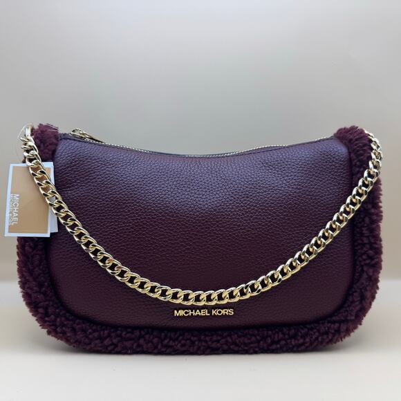 MICHAEL Michael Kors Carmela Medium Leather Pouchette Crossbody in Oxblood - Picture 1 of 16